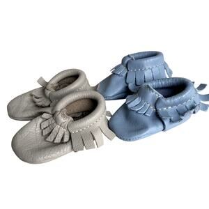 Freshly Picked Classic Leather Moccasin Baby Shoe Bundle - Blue Grey - 0